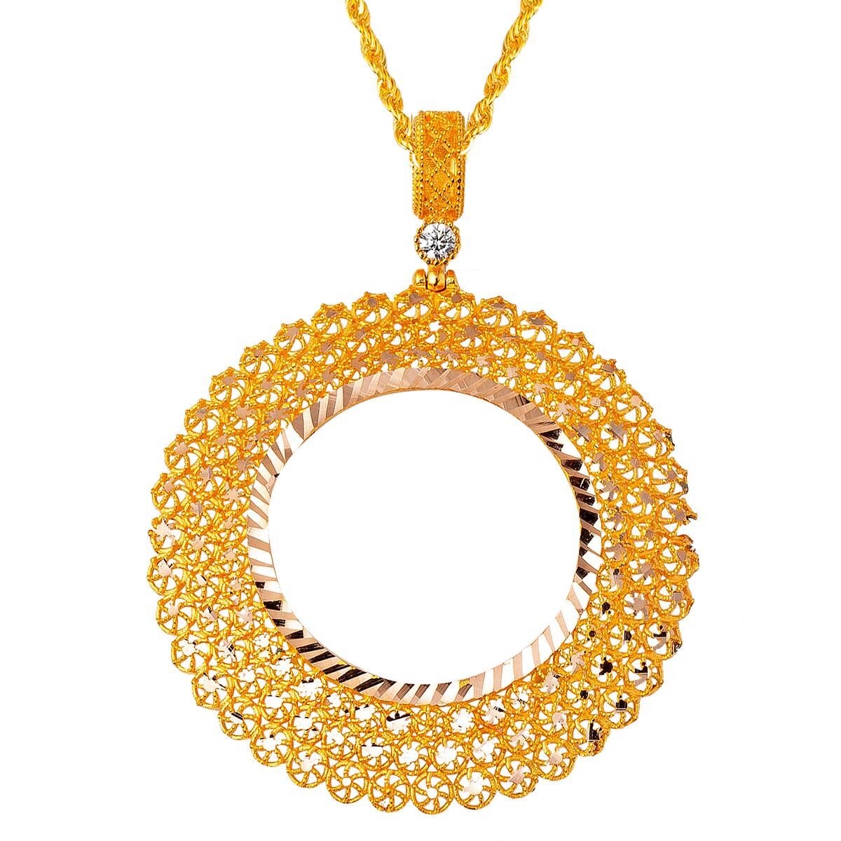 14K Yellow Gold Star Filigree Full Gold Cubic Zirconia Necklace
