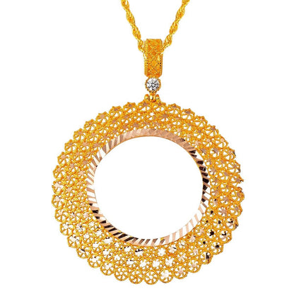 14K Yellow Gold Star Filigree Full Gold Cubic Zirconia Necklace