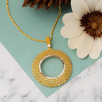 14K Yellow Gold Star Filigree Full Gold Cubic Zirconia Necklace