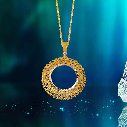 14K Yellow Gold Star Filigree Full Gold Cubic Zirconia Necklace