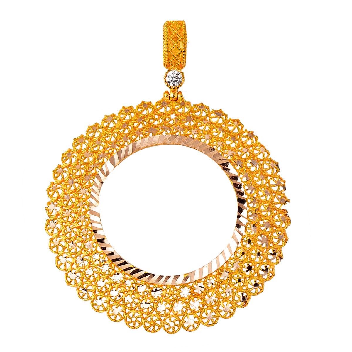 14K Yellow Gold Star Filigree Full Gold Cubic Zirconia Pendant