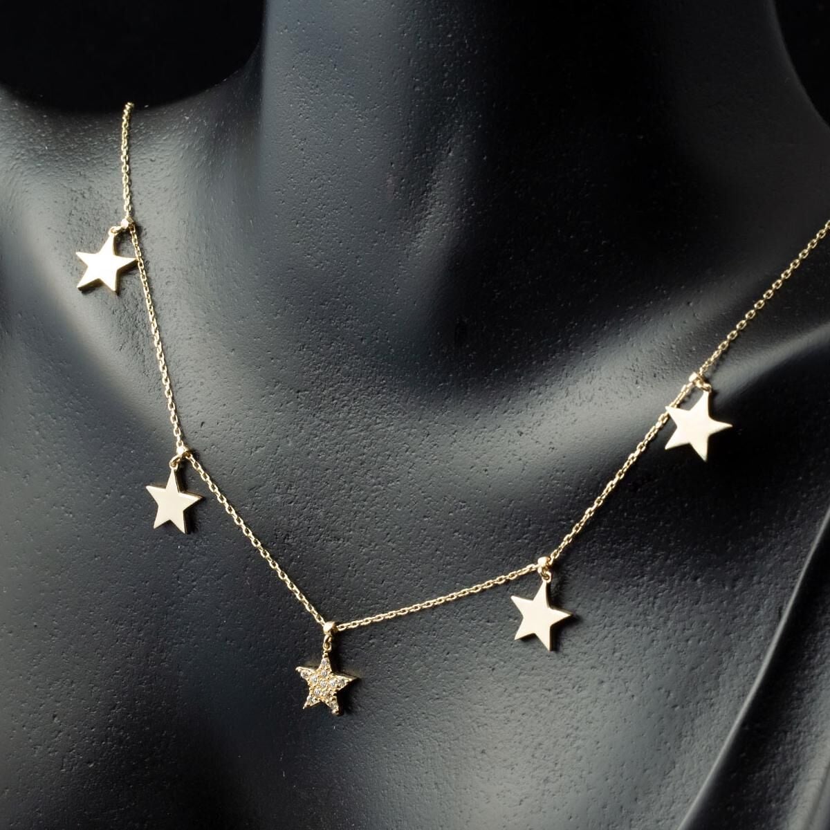 14K Yellow Gold Star Cubic Zirconia Necklace