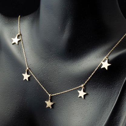 14K Yellow Gold Star Cubic Zirconia Necklace