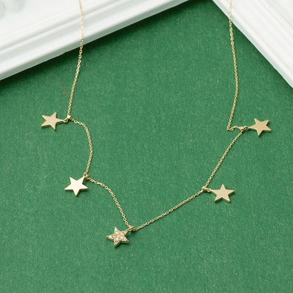 14K Yellow Gold Star Cubic Zirconia Necklace