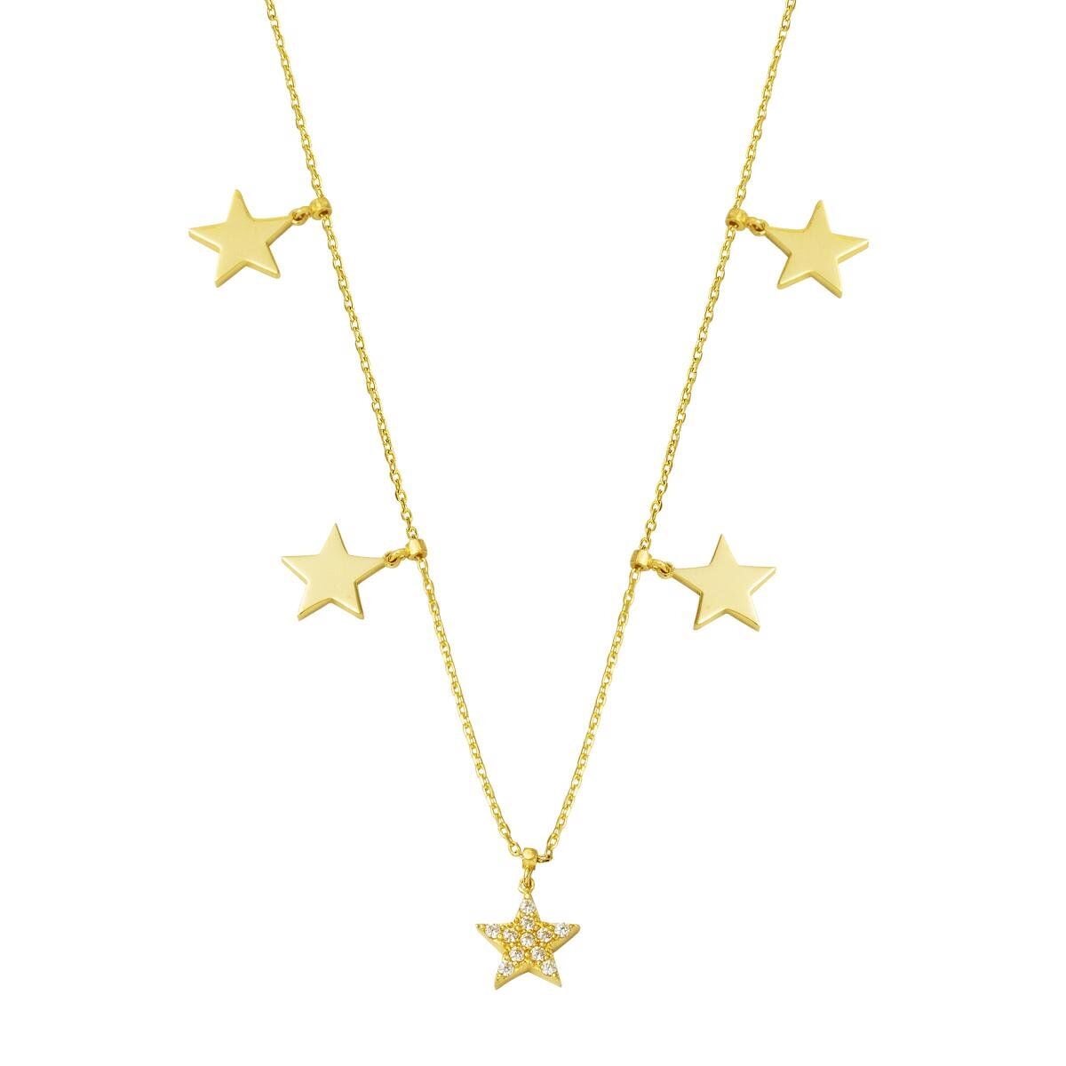 14K Yellow Gold Star Cubic Zirconia Necklace