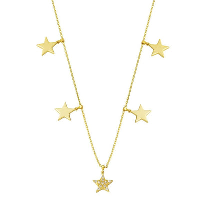 14K Yellow Gold Star Cubic Zirconia Necklace