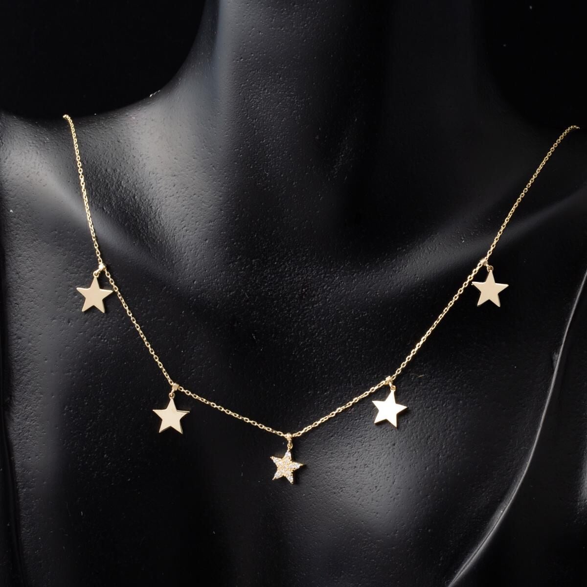 14K Yellow Gold Star Cubic Zirconia Necklace