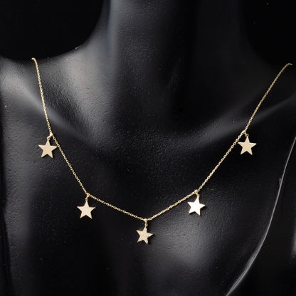 14K Yellow Gold Star Cubic Zirconia Necklace
