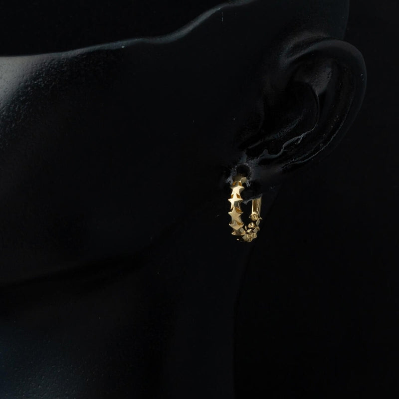 14K Yellow Gold Star Medium Hoop Earrings