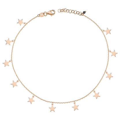 14K Rose Gold Star Cubic Zirconia Anklet