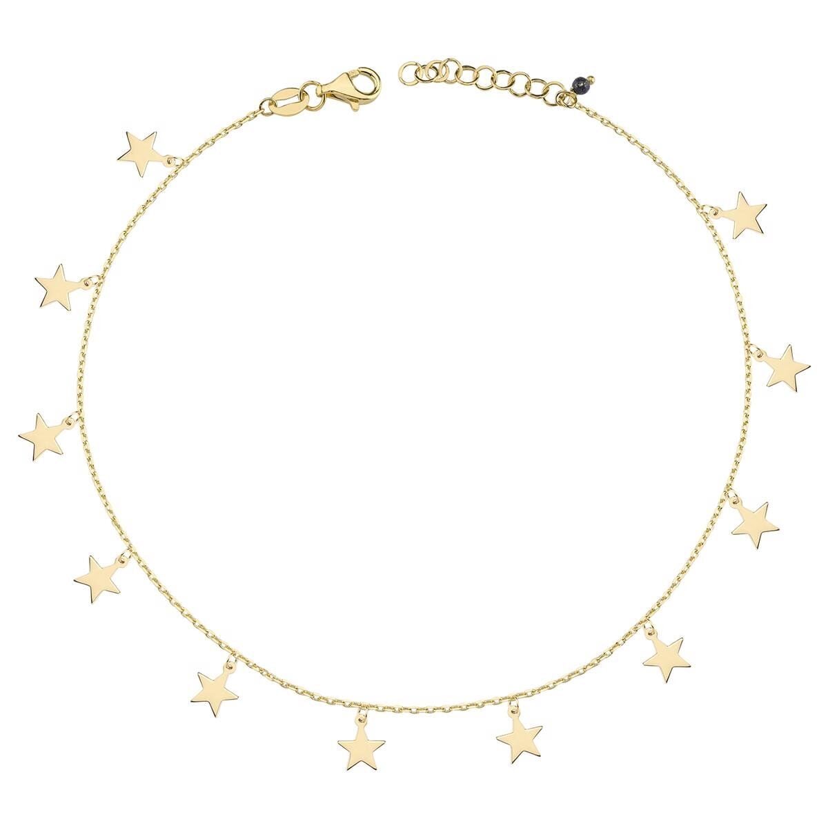 14K Yellow Gold Star Cubic Zirconia Anklet
