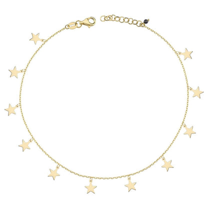 14K Yellow Gold Star Cubic Zirconia Anklet