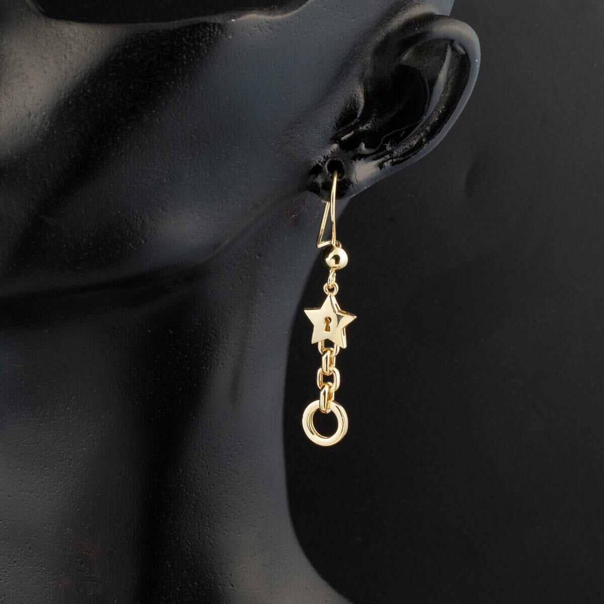 14K Yellow Gold Star Hoop Dangle Earrings