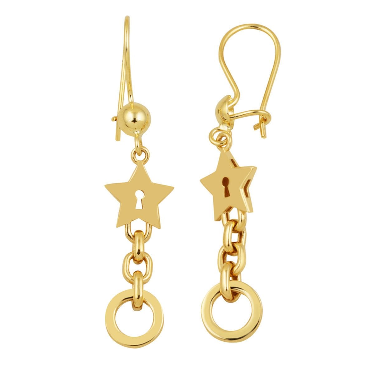 14K Yellow Gold Star Hoop Dangle Earrings