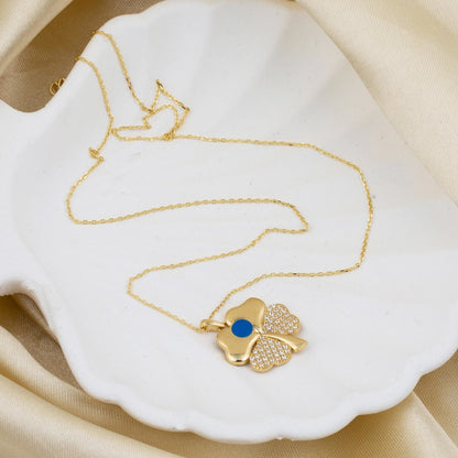 14K Yellow Gold Clover Cubic Zirconia Necklace (2.82 g)