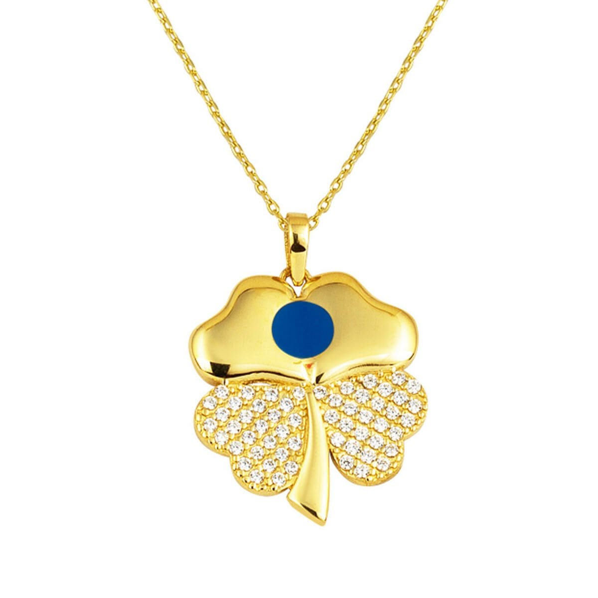 14K Yellow Gold Clover Cubic Zirconia Necklace (2.82 g)