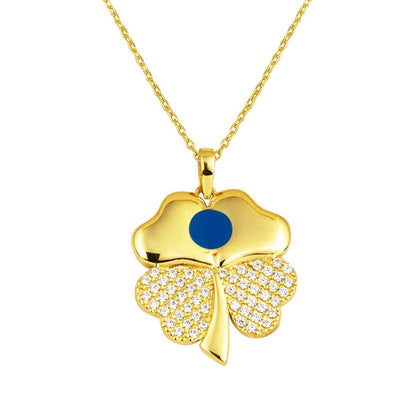 14K Yellow Gold Clover Cubic Zirconia Necklace (2.82 g)