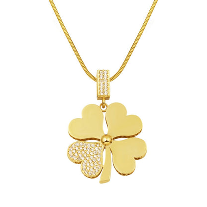 14K Yellow Gold Clover Large Cubic Zirconia Necklace