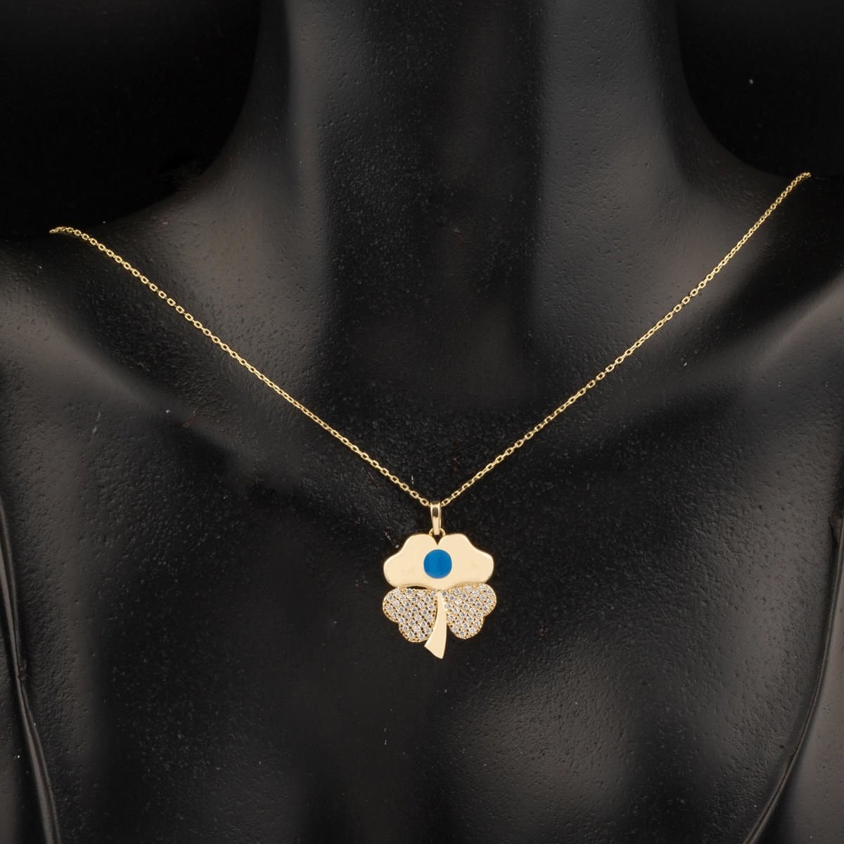 14K Yellow Gold Clover Cubic Zirconia Necklace (2.82 g)