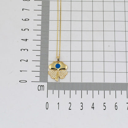 14K Yellow Gold Clover Cubic Zirconia Necklace (2.82 g)