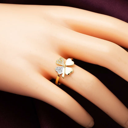 14K Yellow Gold Clover Cubic Zirconia Ring