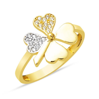 14K Yellow Gold Clover Cubic Zirconia Ring