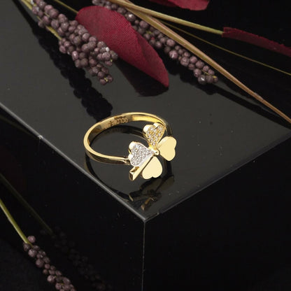 14K Yellow Gold Clover Cubic Zirconia Ring