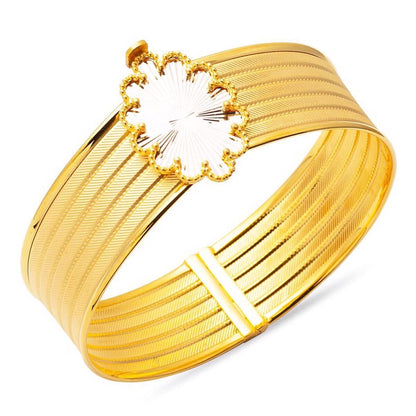 14K Yellow Gold Clover Mesh Hinged Cuff Bangle
