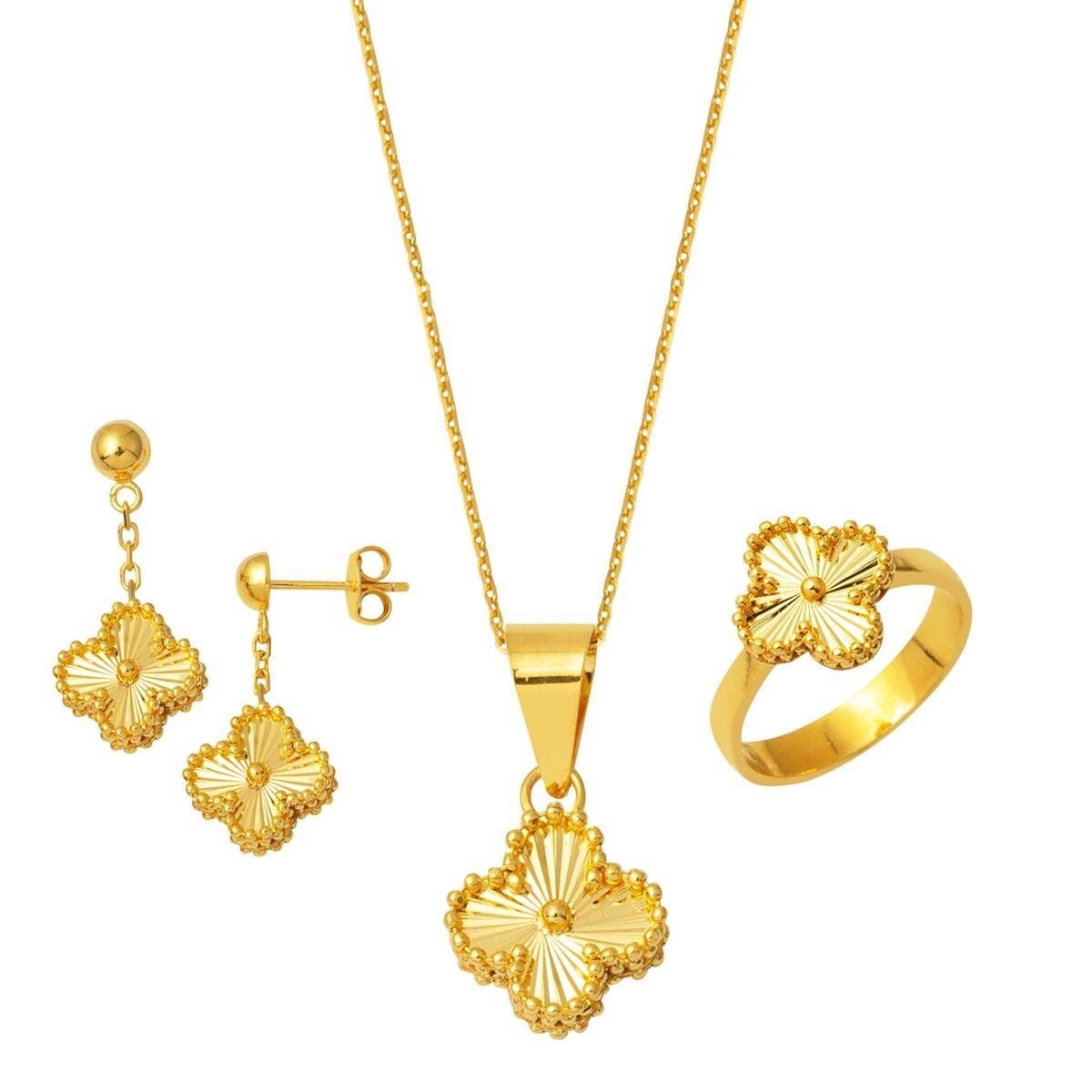 22K Yellow Gold Clover Jewelry Set