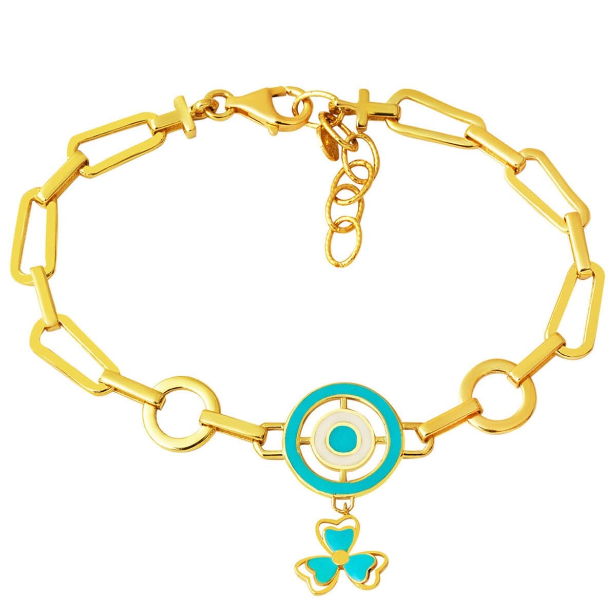 14K Yellow Gold Italian Clover Charm Turquoise Bracelet