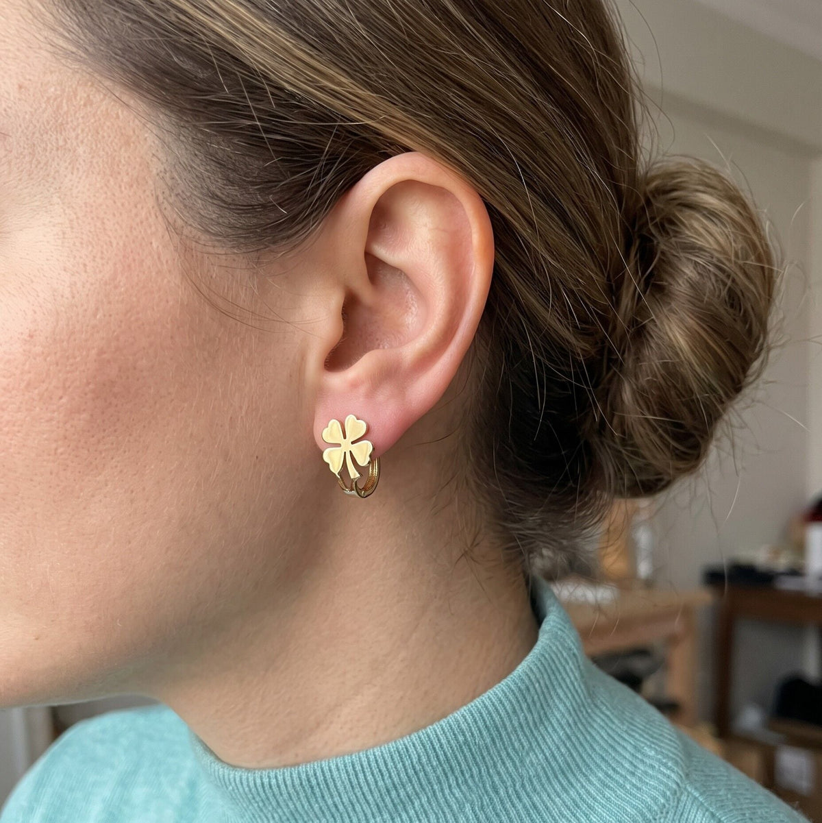 14K Yellow Gold Clover Earrings