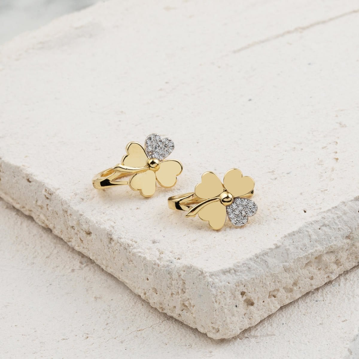 14K Yellow Gold Clover Cubic Zirconia Earrings