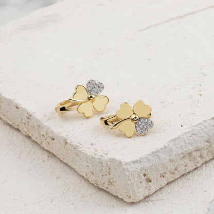 14K Yellow Gold Clover Cubic Zirconia Earrings