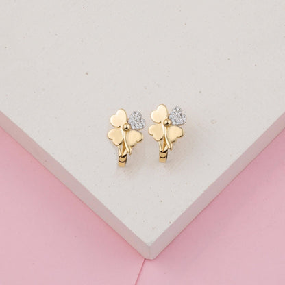 14K Yellow Gold Clover Cubic Zirconia Earrings