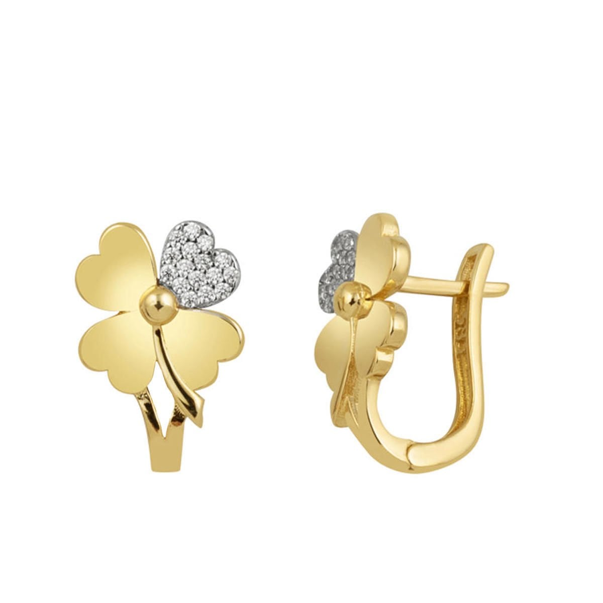 14K Yellow Gold Clover Cubic Zirconia Earrings