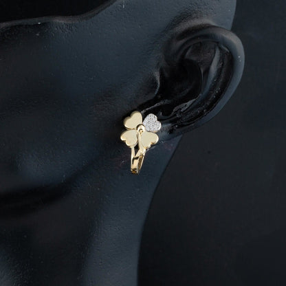 14K Yellow Gold Clover Cubic Zirconia Earrings