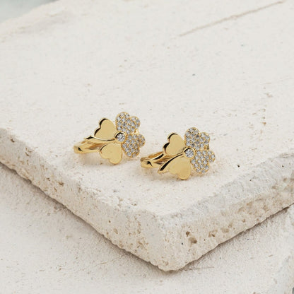 14K Yellow Gold Clover Cubic Zirconia Earrings (2.85 g)