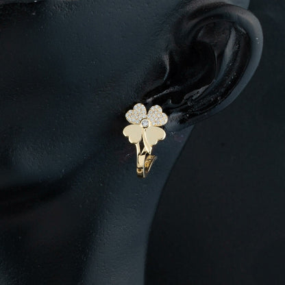 14K Yellow Gold Clover Cubic Zirconia Earrings (2.85 g)