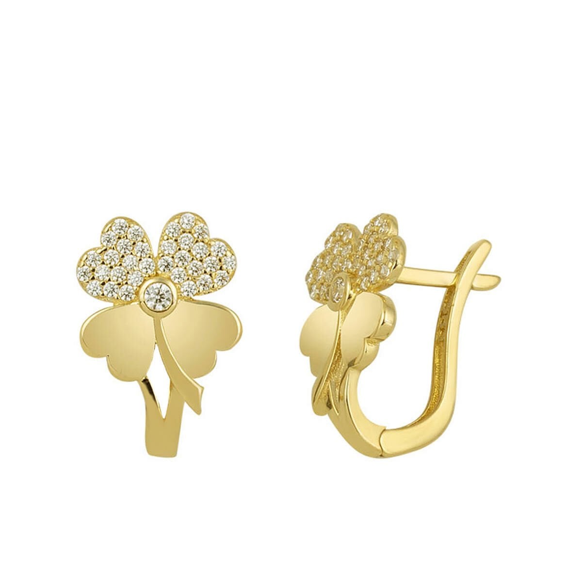 14K Yellow Gold Clover Cubic Zirconia Earrings (2.85 g)