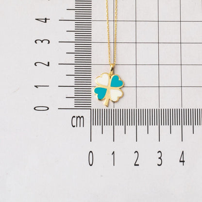 14K Yellow Gold Minimalist Clover Turquoise Necklace