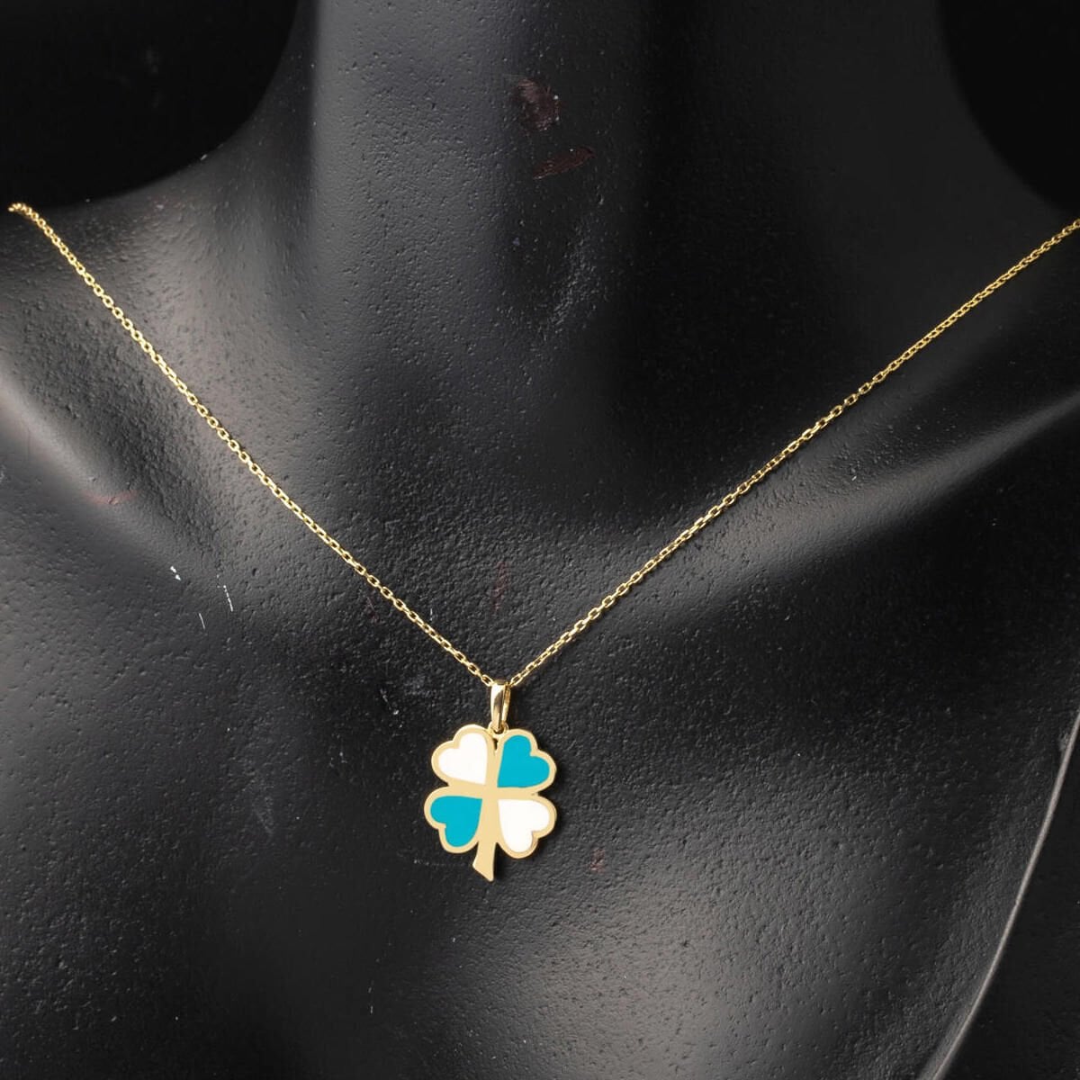 14K Yellow Gold Minimalist Clover Turquoise Necklace