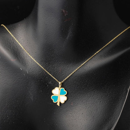 14K Yellow Gold Minimalist Clover Turquoise Necklace