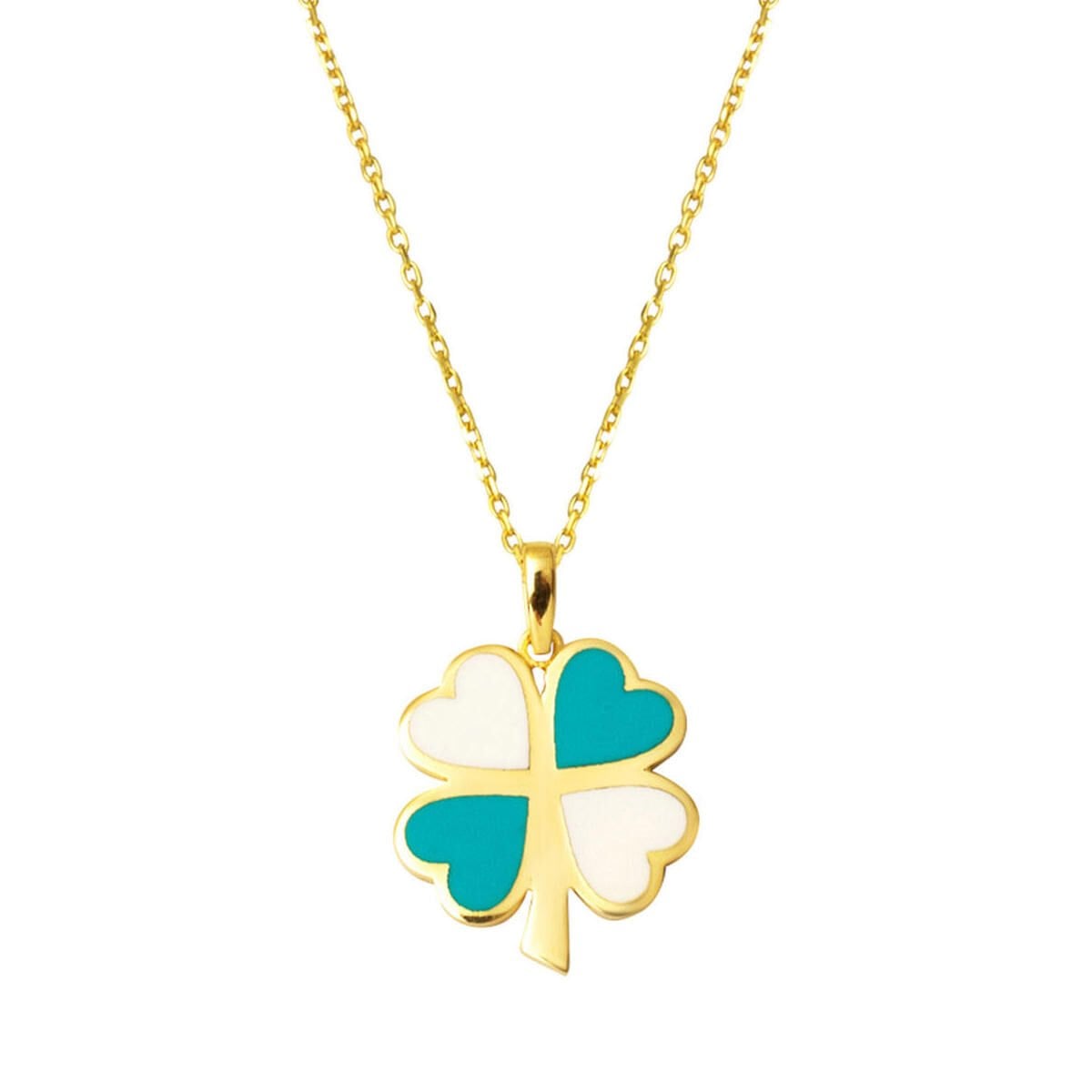 14K Yellow Gold Minimalist Clover Turquoise Necklace