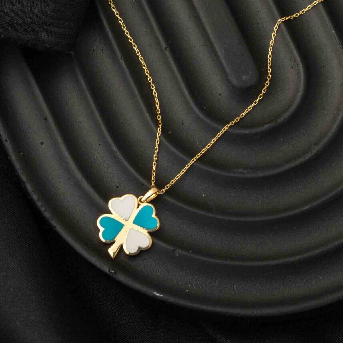 14K Yellow Gold Minimalist Clover Turquoise Necklace