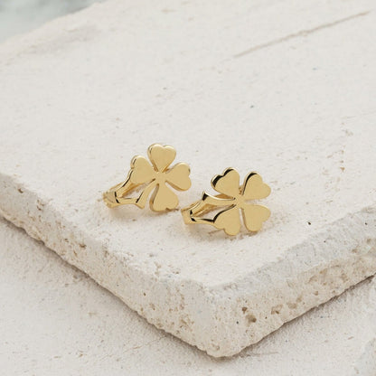 14K Yellow Gold Clover Earrings