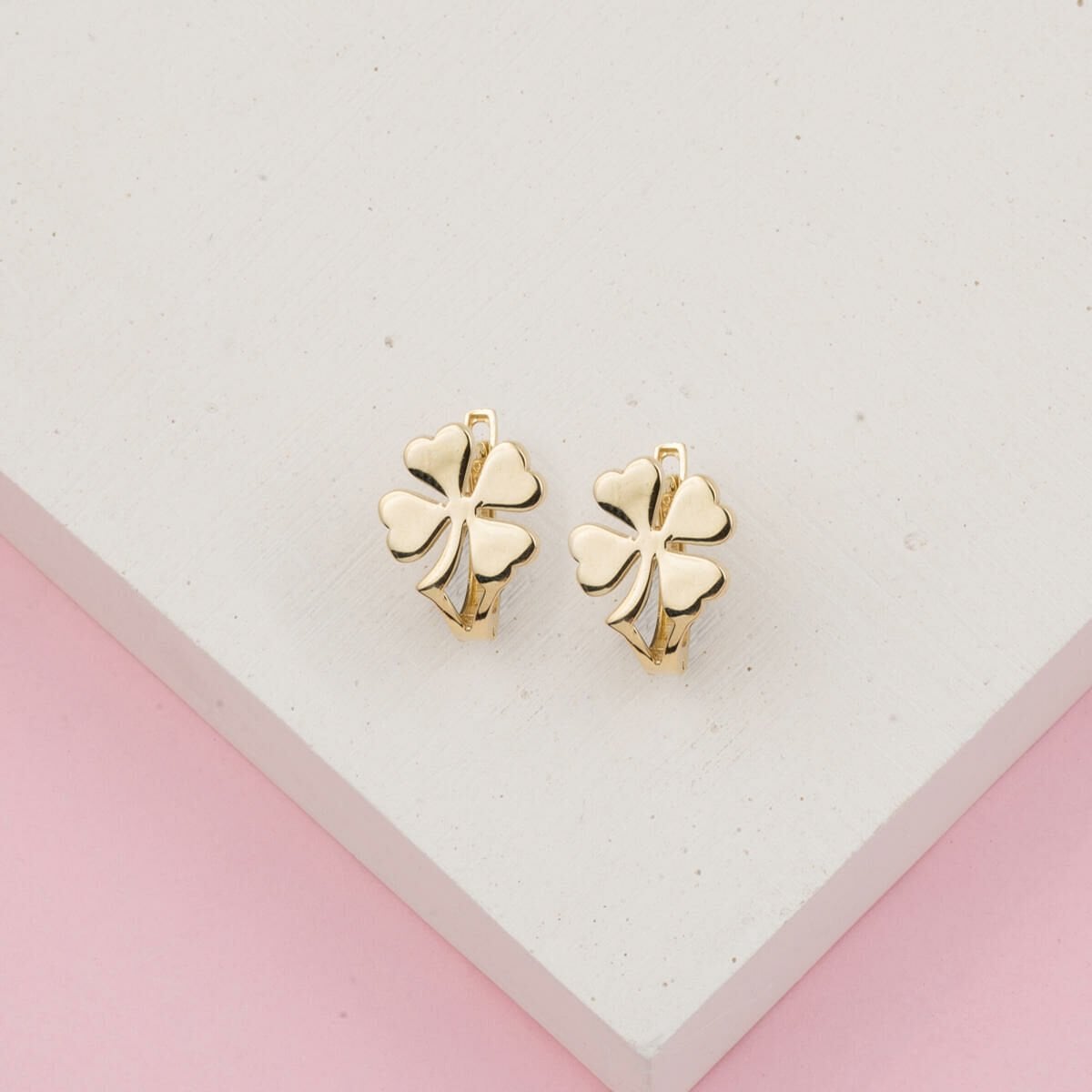 14K Yellow Gold Clover Earrings