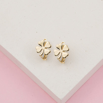 14K Yellow Gold Clover Earrings