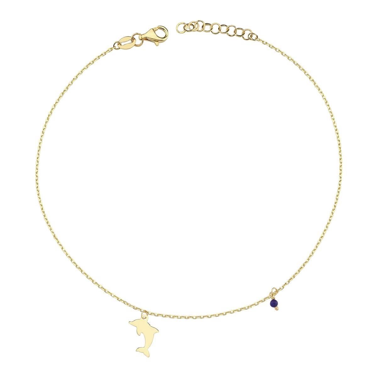 14K Yellow Gold Dolphin Cubic Zirconia Anklet