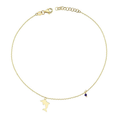 14K Yellow Gold Dolphin Cubic Zirconia Anklet