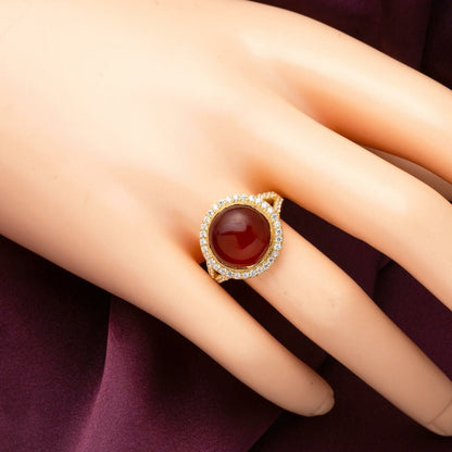 14K Yellow Gold Round Agate Ring